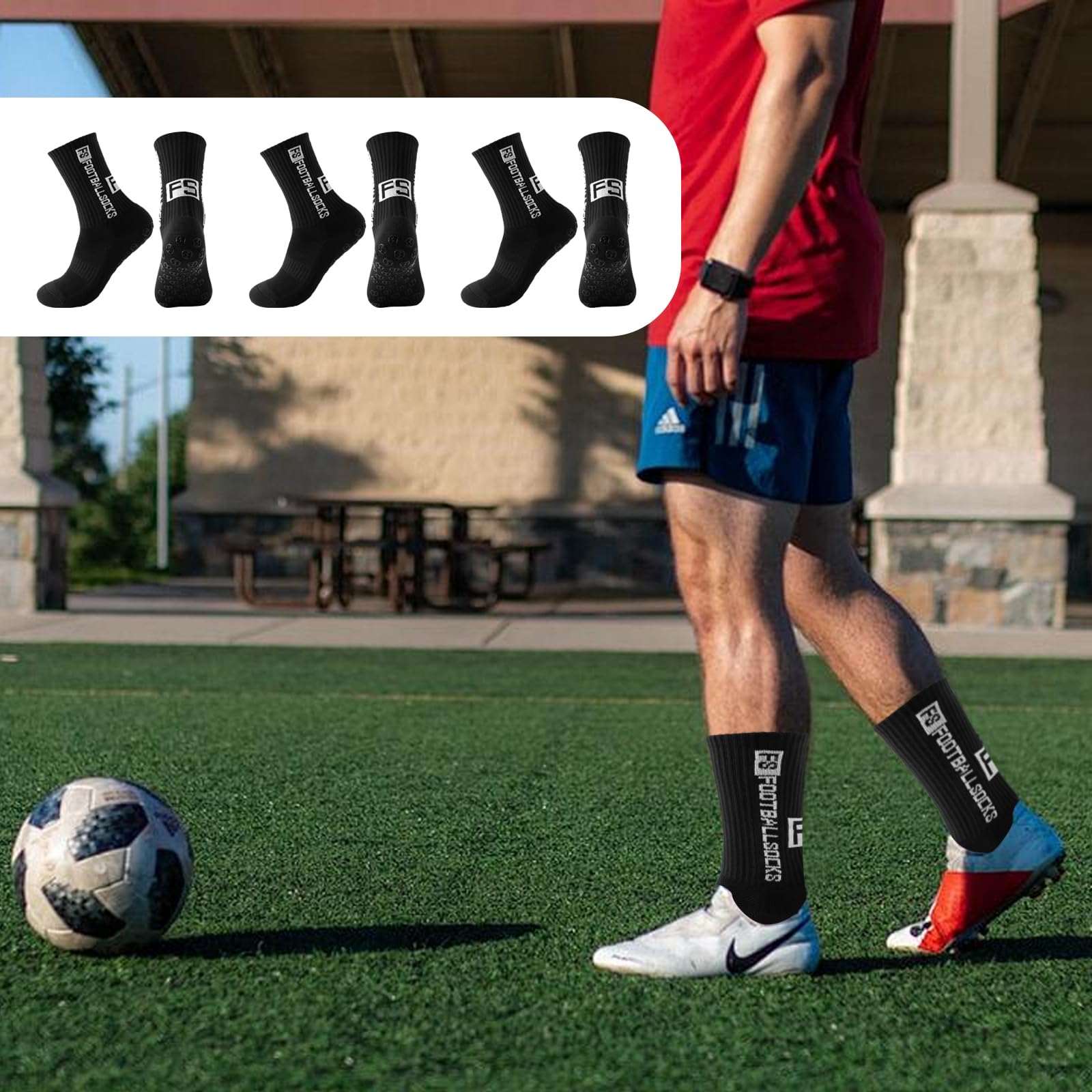 3 Pares de Calcetines de Fútbol Antideslizantes- Para Hombre y Mujer - Calcetines Deportivos para Fútbol, Running y Entrenamiento