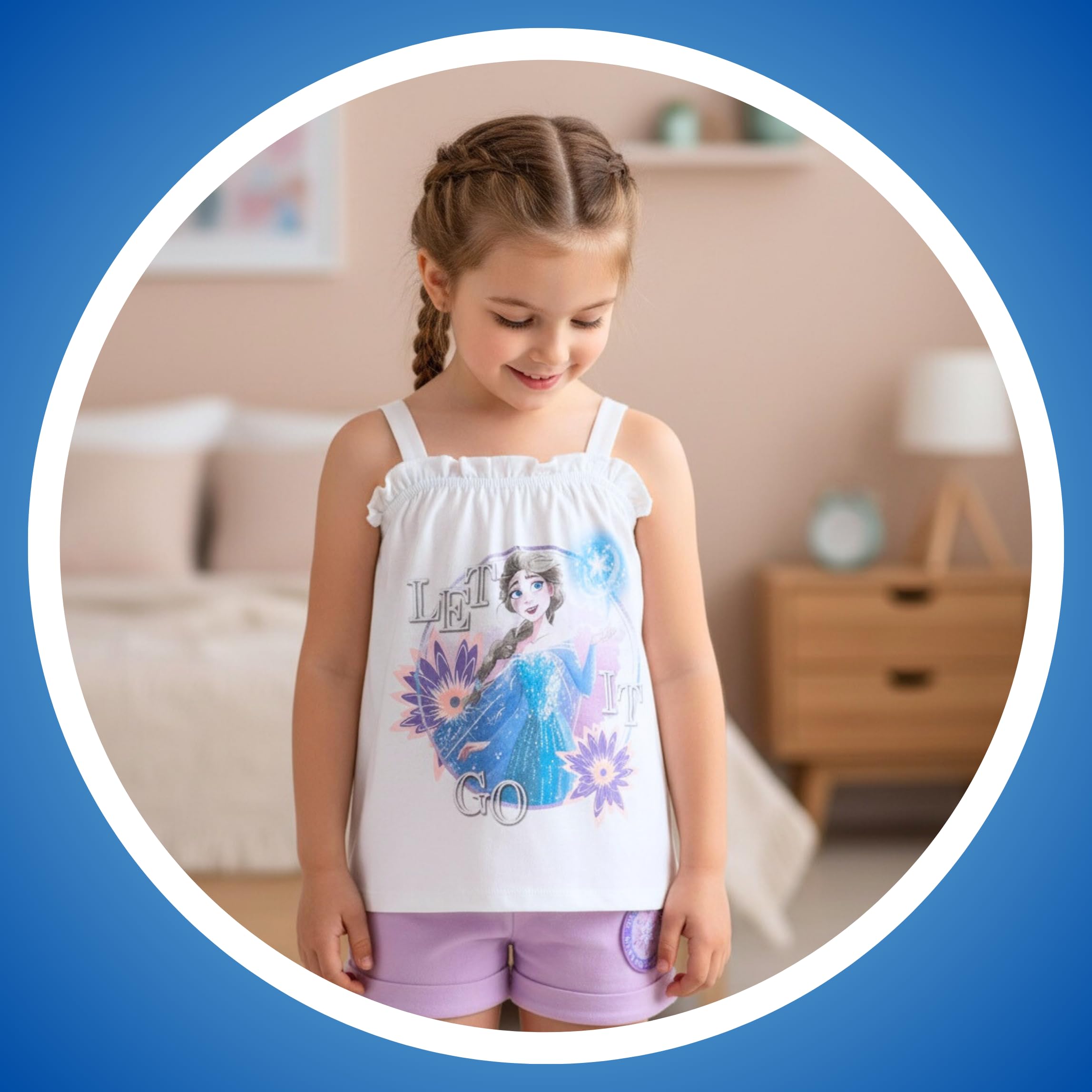 Disney Frozen Camiseta y Pantalón Corto para Niña, Diseño 'Let it Go' Lentejuelas Pijama Conjunto 2 Piezas para Niñas, Tallas 3 a 8 Años