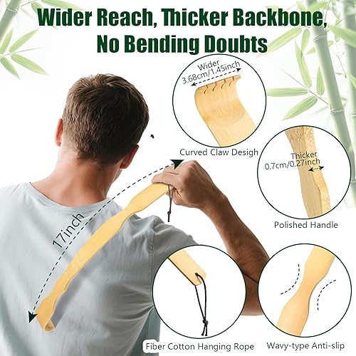 Vista 4 de Renook 3 PCS Back Scratcher,17" Strong Sturdy Self-Massager Therapeutic Bamboo Wooden Back Scratchers for Scratching Itches,Best Gift for Father's