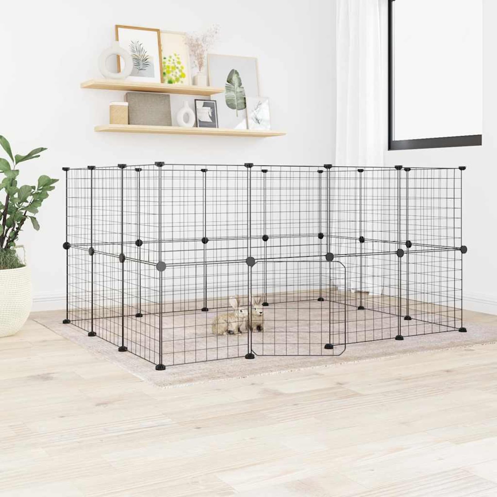 ShGaxin Jaula para Mascotas de 28 Paneles Puerta, Jaulas para Conejos, Jaula Cobaya, Valla para Mascotas, Recinto para Conejos, Cosas para Conejos, Parque para Conejos, Acero Negro 35x35 cm