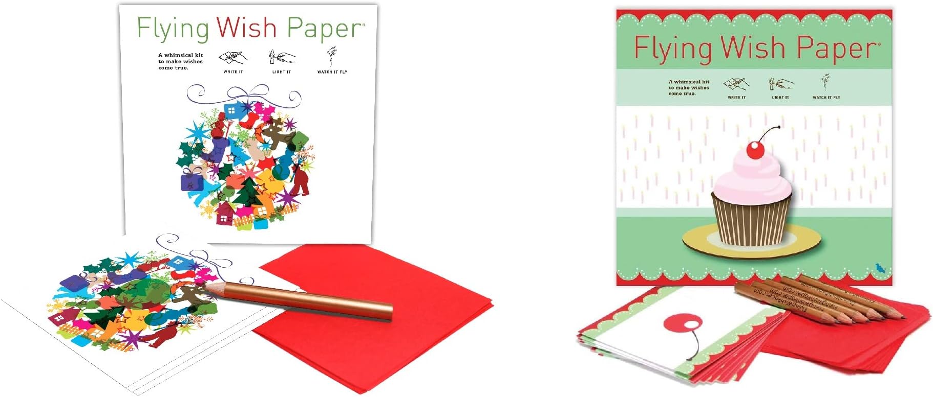 Flying Wish Paper Combo Pack, Holiday Ball Mini Kit + Birthday Cupcake Large Kit, Write It, Light It and Watch It Fly (2 x Sets)
