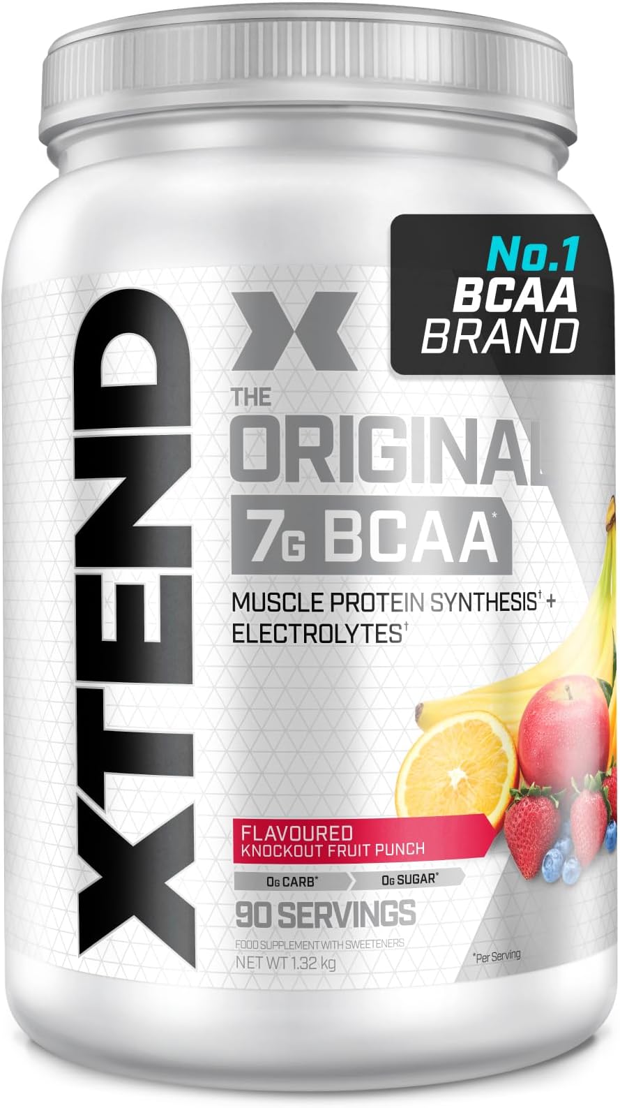 XTEND Original BCAA Powder Knockout Fruit Punch 90 Servings | 7g BCAAs Per Serving | Sugar Free Branched Chain Amino Acids and Electrolytes Powder for Post Workout Muscle Recovery and Hydration