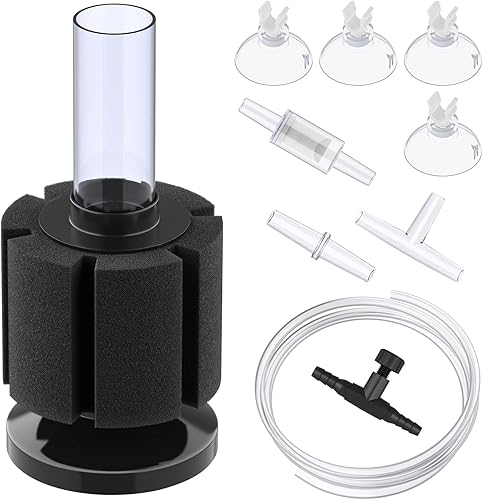 Pawfly Filtro de esponja para acuario, filtro de espuma de pescado pequeño con tubo, ventosa, conector de válvula de retención y accesorios de