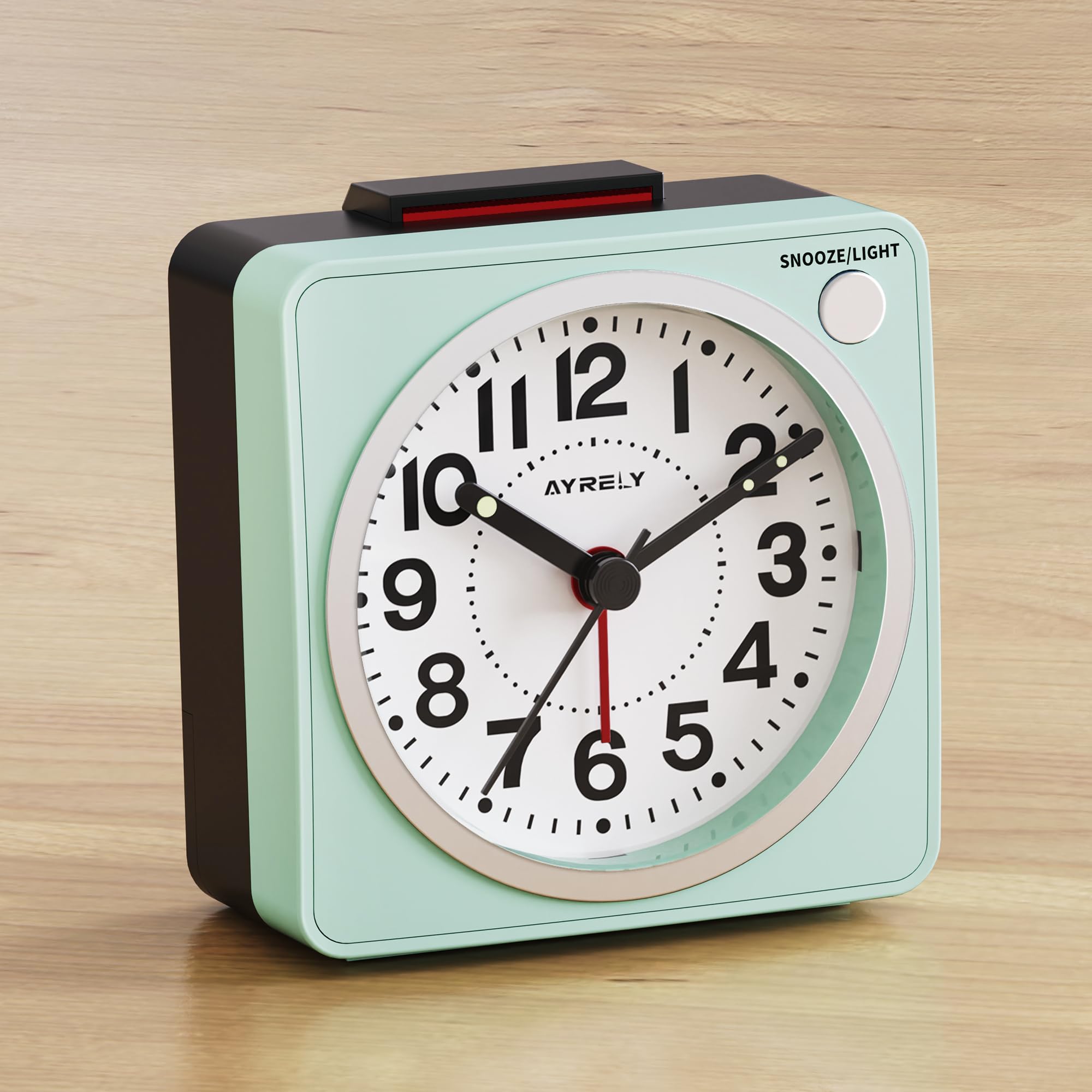 AYRELY® 6.6×3.5cm Ultra Small Analogue Travel Alarm Clock, Silent Non-Ticking, Battery Operated with Snooze & Light, Easy Top Alarm Switch, Compact Bedside Table Clock (Sky Blue)