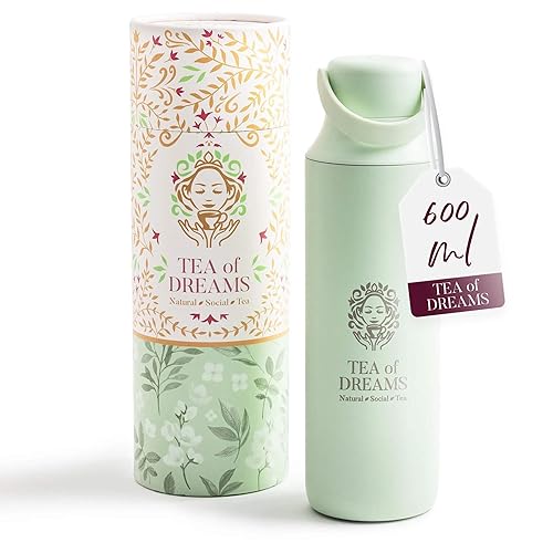 Teeflasche mit Sieb to Go - Trinkflasche 600ml aus Edelstahl - BPA-frei - Thermo Flasche mit Teesieb aus Edelstahl - Avocado - Avocado