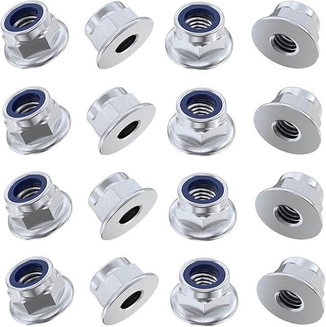 TERF® M10 Flanged Nylon Insert Self Locking Nut M10 (10mm) Flange Nyloc Insert Hex Hexagon Lock Nuts Steel - Pack of 10