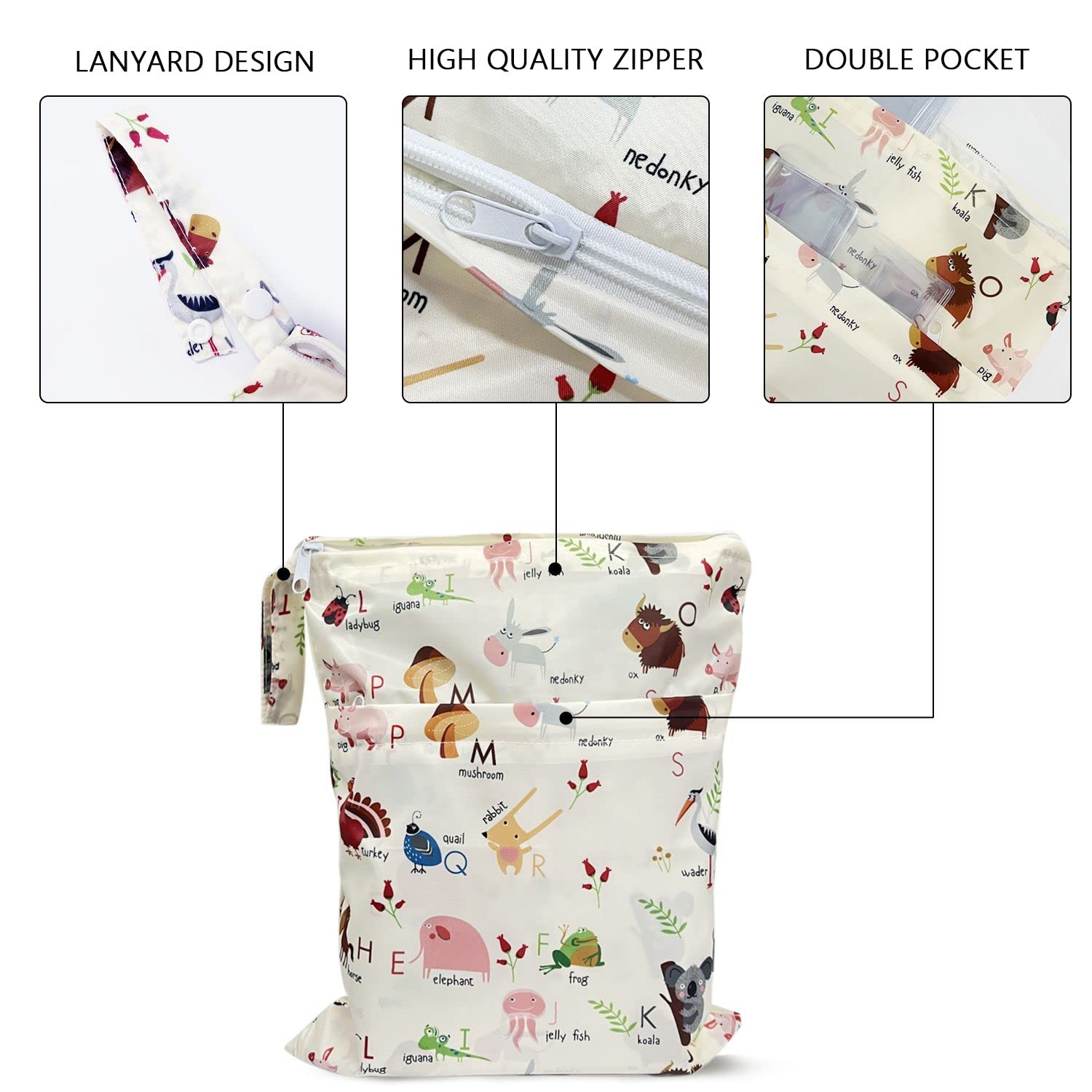 Treer Sac à Couches Pour Bébé, Imperméable Lavables Réutilisable Double Fermeture Eclair Hangable Wetbag, Sec Et Humide, Organisateur Des Couches Avec Motifs Animal Mignon (Chat Jaune