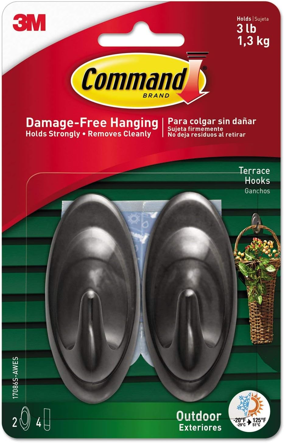 Command Strips 17086S-AW Medium Slate Terrace Hooks 2 Count