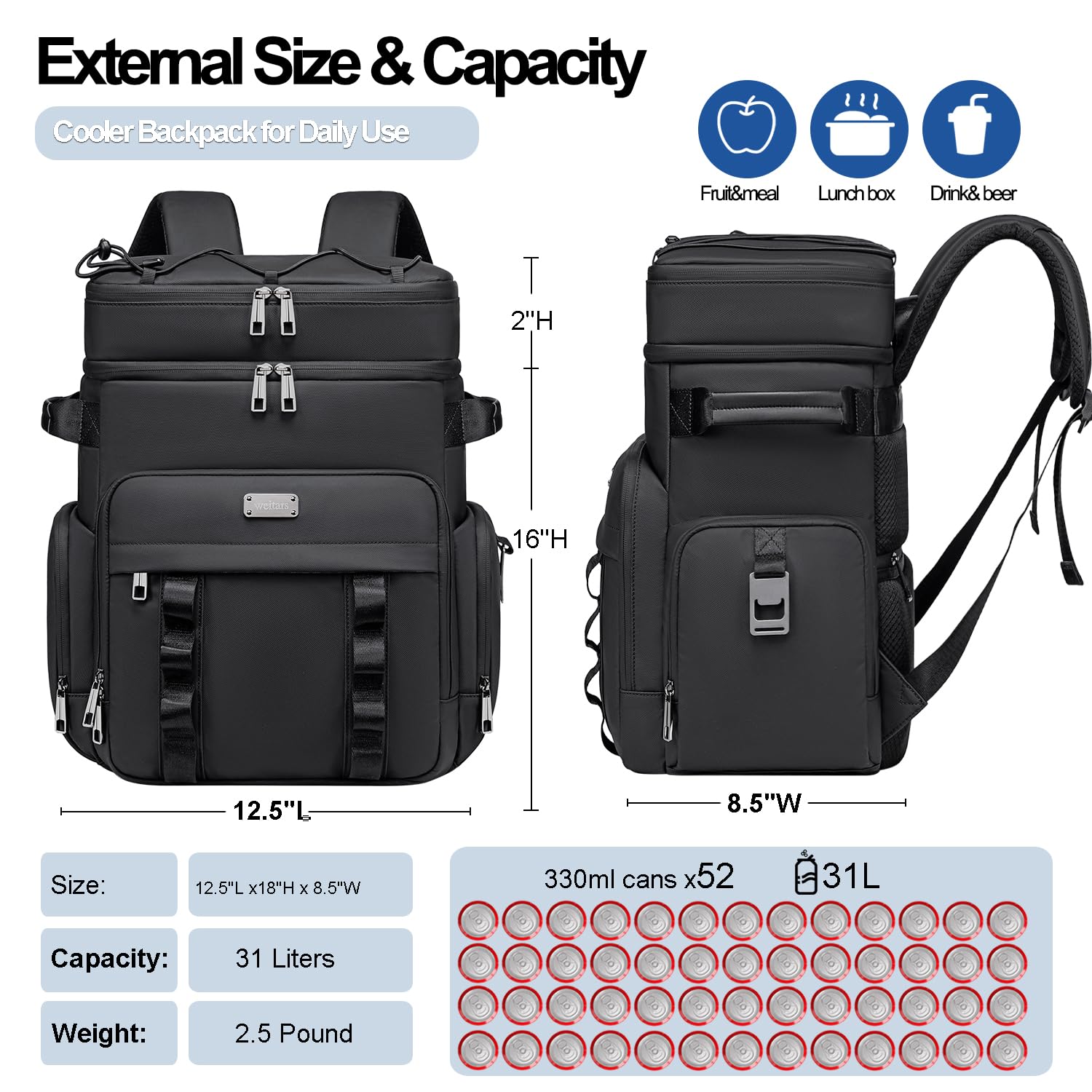 Mochila térmica aislada, bolsa térmica suave impermeable de doble cubierta, mochila enfriadora a prueba de fugas para hombres y mujeres para viajes, campamento, picnic, playa, picnic, al aire 5