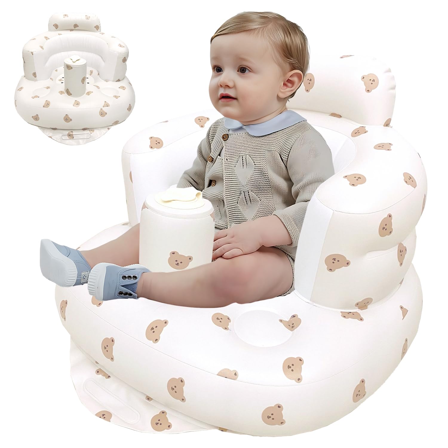 Seggiolino Gonfiabile per Bambini, Sedile da Bagno Gonfiabile per Bambini, Seggiolone gonfiabile portatile da pavimento, Sedile da Allenamento per Bebè, Sedia per Baby Shower, per bambini da 3+ mesi