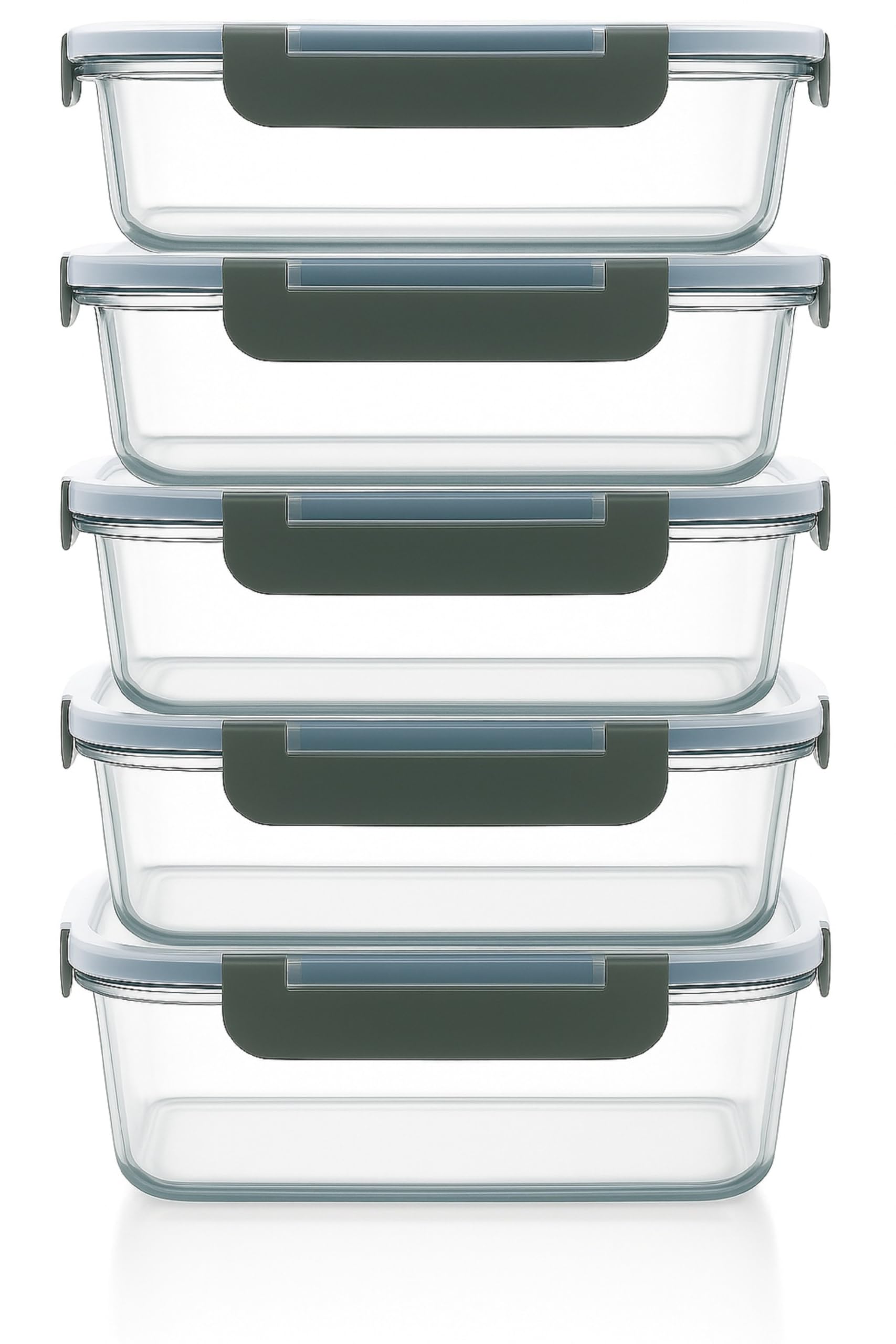 Visario Glas Frischhaltedosen 5er Set – 5× 1040 ml | Große Glasbehälter mit Deckel | Borosilikatglas | Luftdicht & auslaufsicher | BPA-frei | Mikrowelle, Ofen & Spülmaschine geeignet
