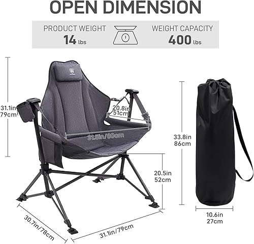 Miniatura 2 de EVER ADVANCED Hamaca acolchada para camping, silla columpio de gran tamaño resistente con portavasos desmontable, silla mecedora plegable portátil