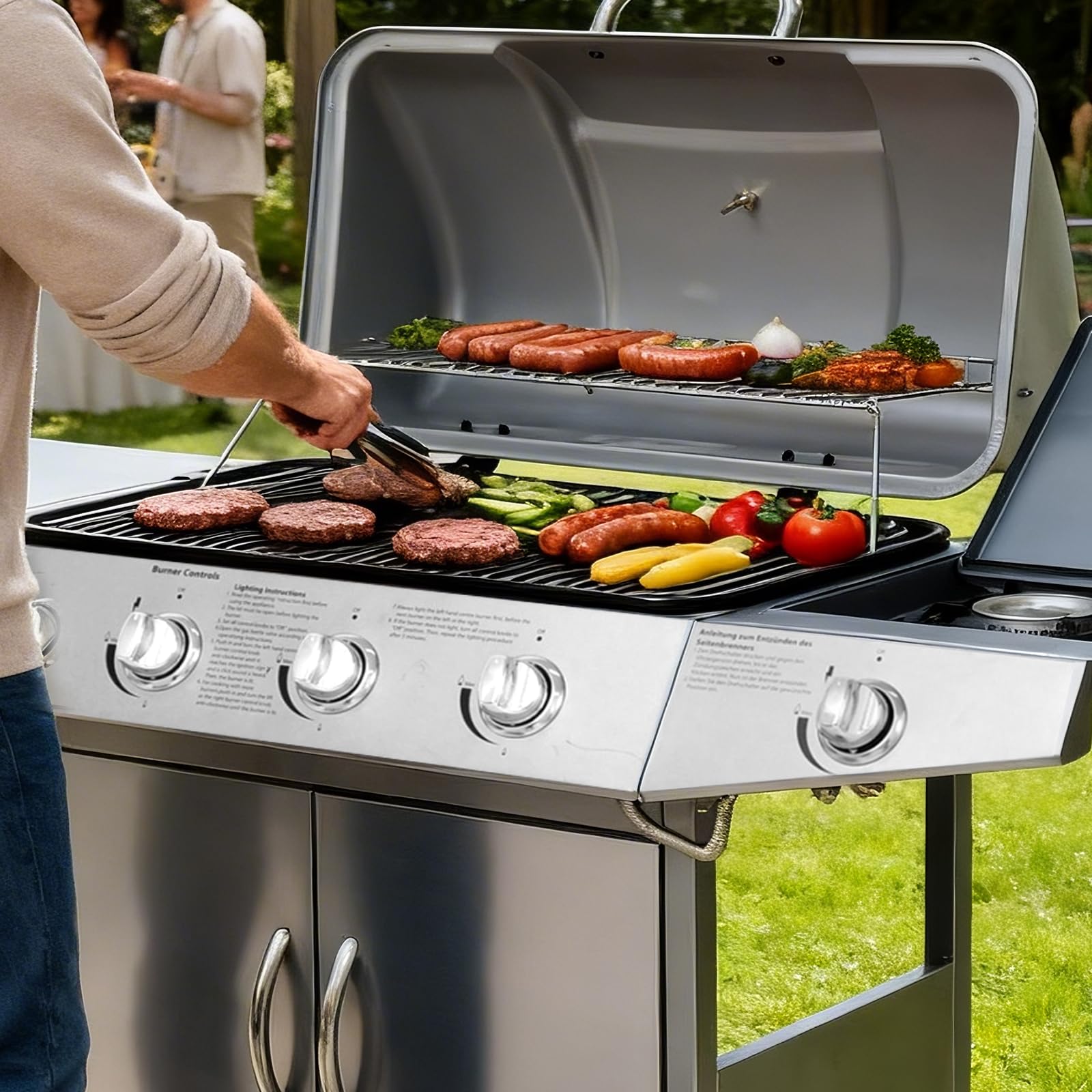 WELL GRILL Ruszt do grillowania ze stali nierdzewnej i ruszt do podgrzewania, części zamienne do palników EL Fuego Dayton 4 + 1, rusztów do grilla gazowego EL Fuego Dayton 4