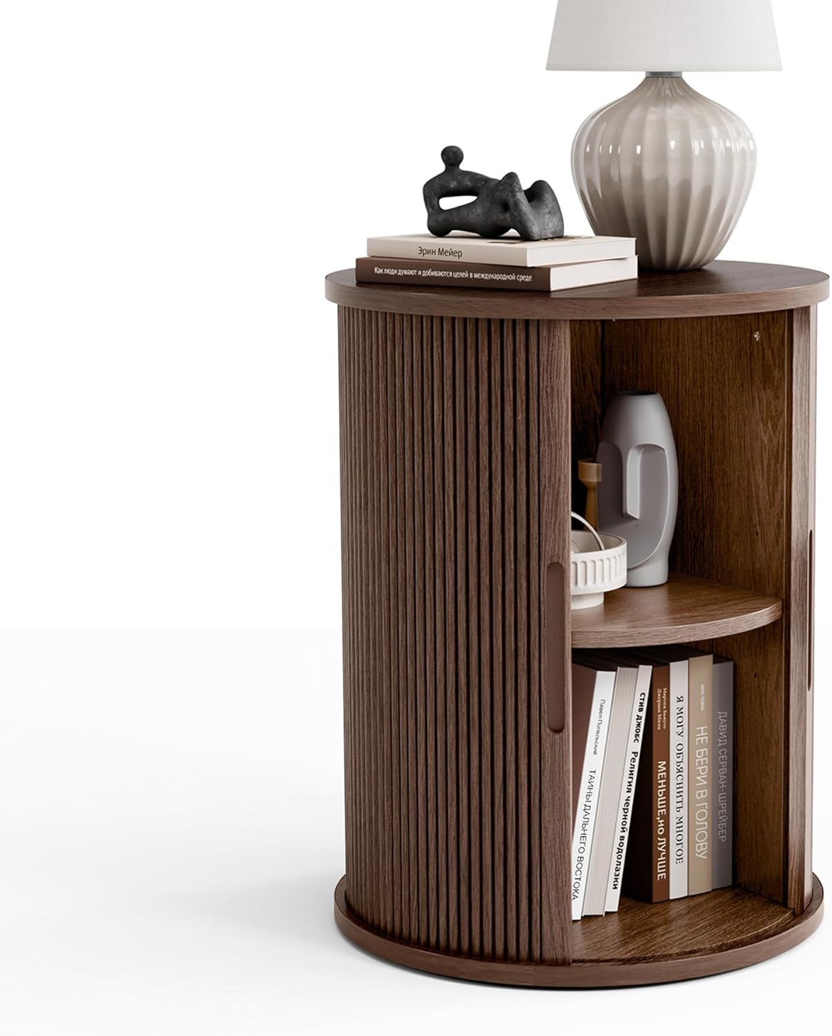 LINSY HOME Round Side Table, MidCentury Modern End Table