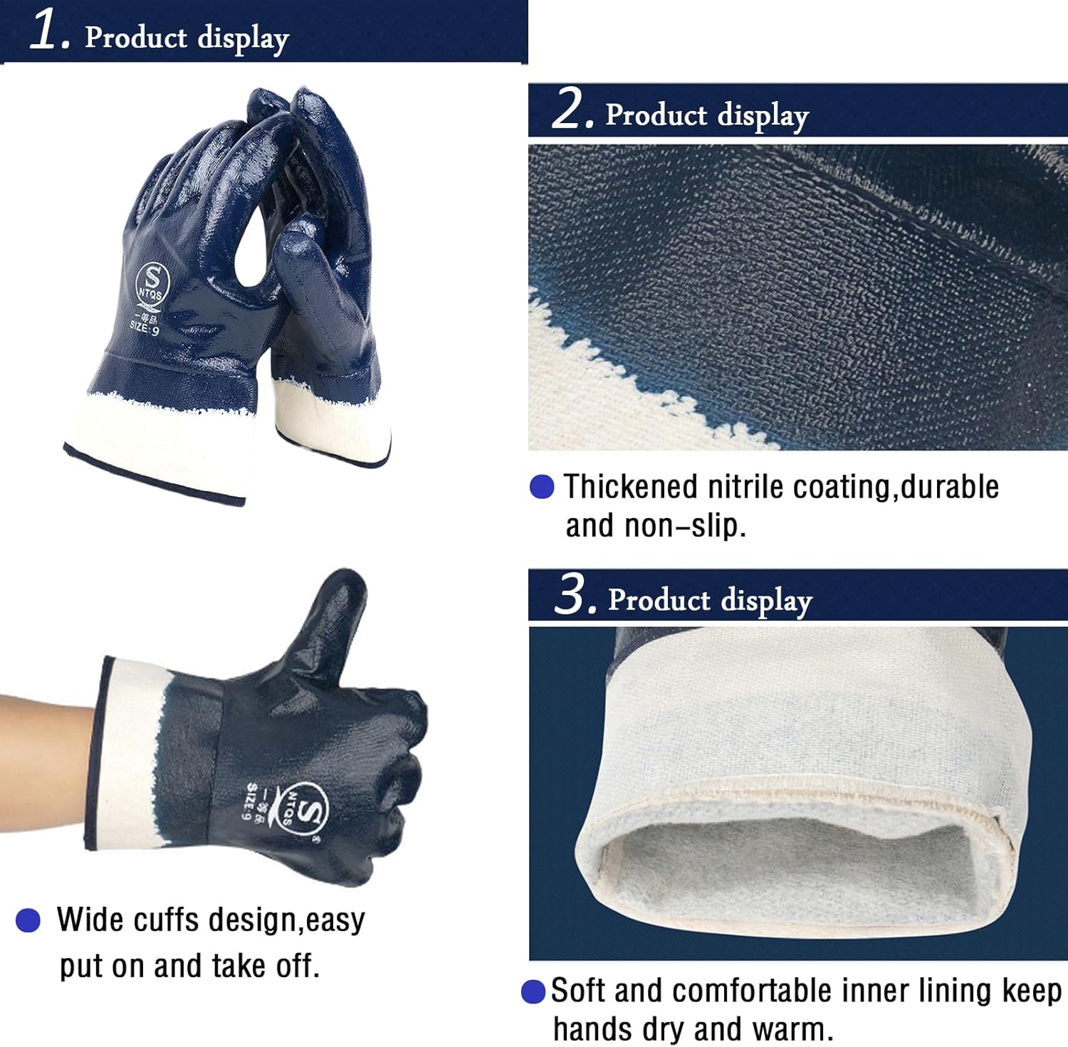 Oil Resistant Gloves for Men & Women, Fuel Hauler Glove for Truck Drivers, Blue Nitrile Coated Bulk (6 & 12 Pairs, Medium) - Image 4