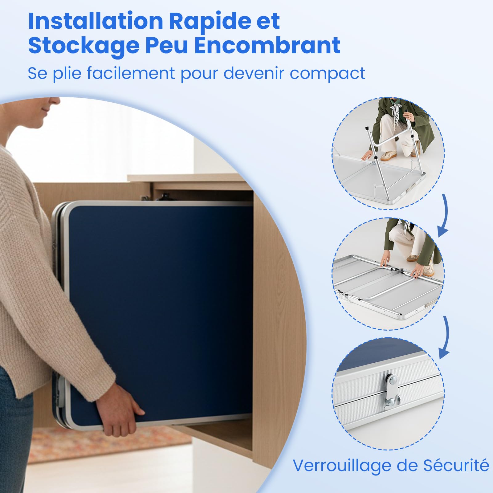 COSTWAY Table de Ping-Pong Pliable 120 x 76 cm, Set Mini Tennis Table Peu Encombrante avec Filet 2 Raquettes 2 Balles Hauteur Réglable 3 Niveaux, Cadre en Aluminium, pour Extérieur Intérieur