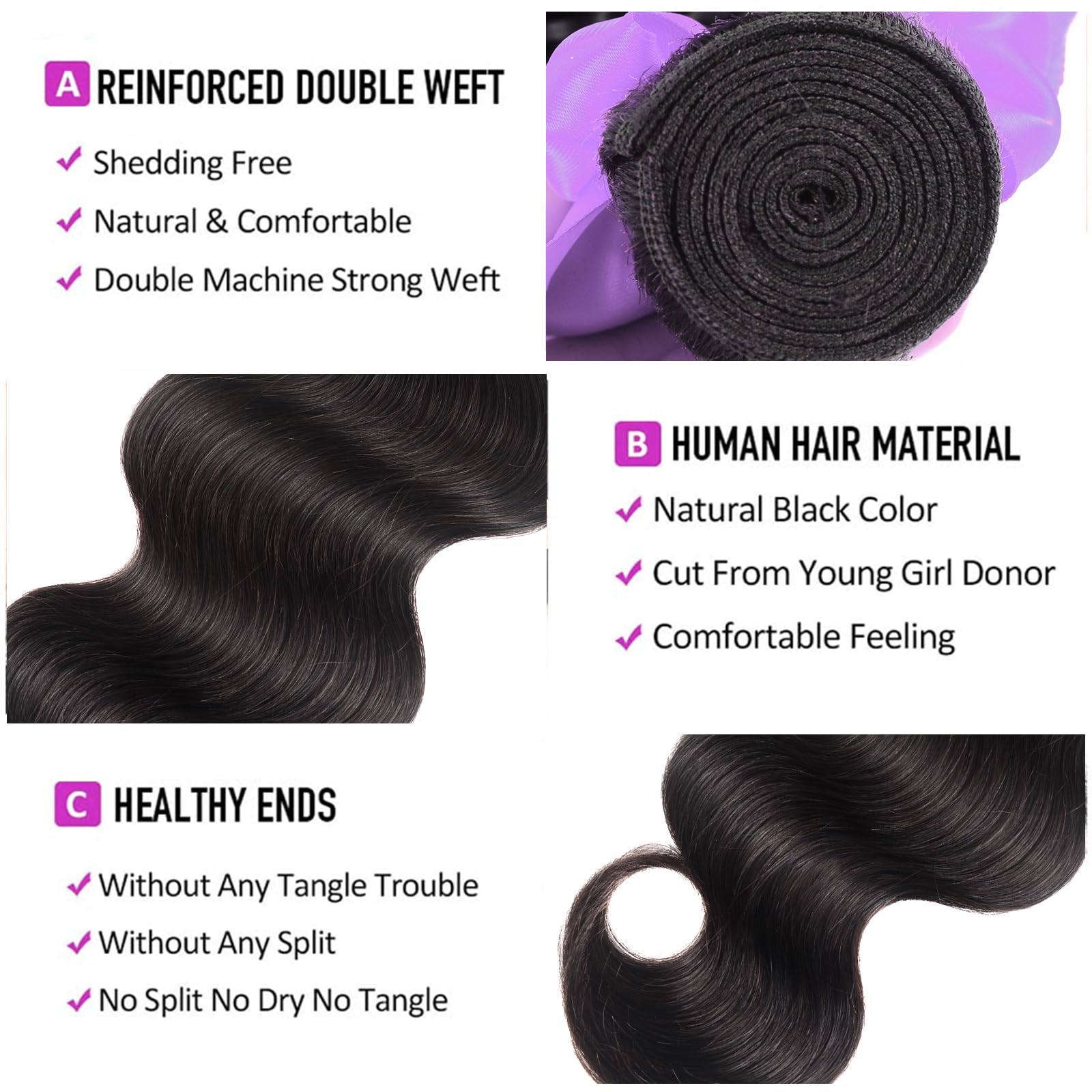 4 Bundle Body Wave Human Hair Extensions 18-24 Inch Soft Silky Weave 18 20 22 24 Inch Body Wave Human Hair Bundles - Ayisha  main image 2