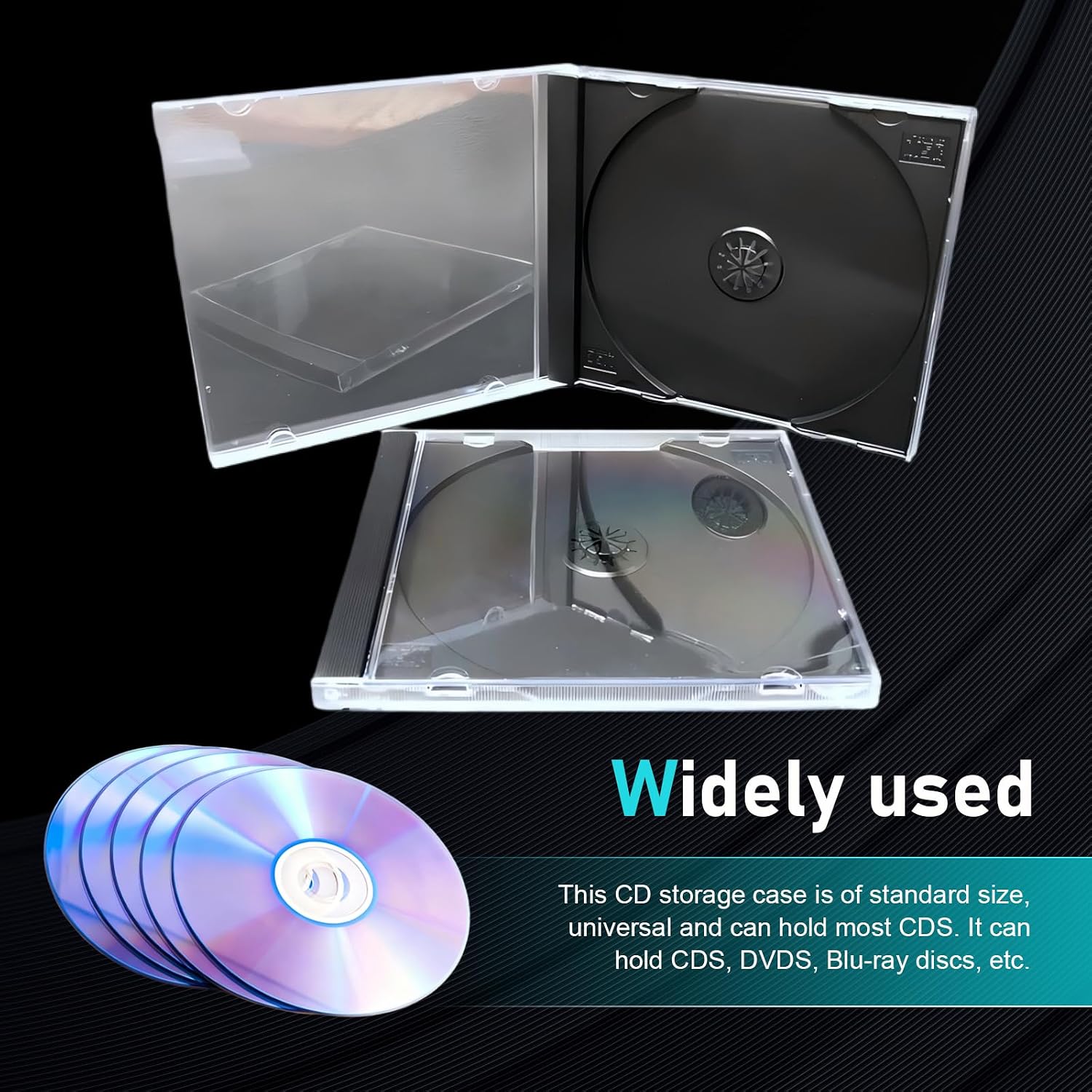 5 PCS Car Standard Single Clear CD Jewel Case, DVD Storage Case with Assembled Black Tray, Thickened Rigid Plastic CD Holder, for Most Cars (Black)