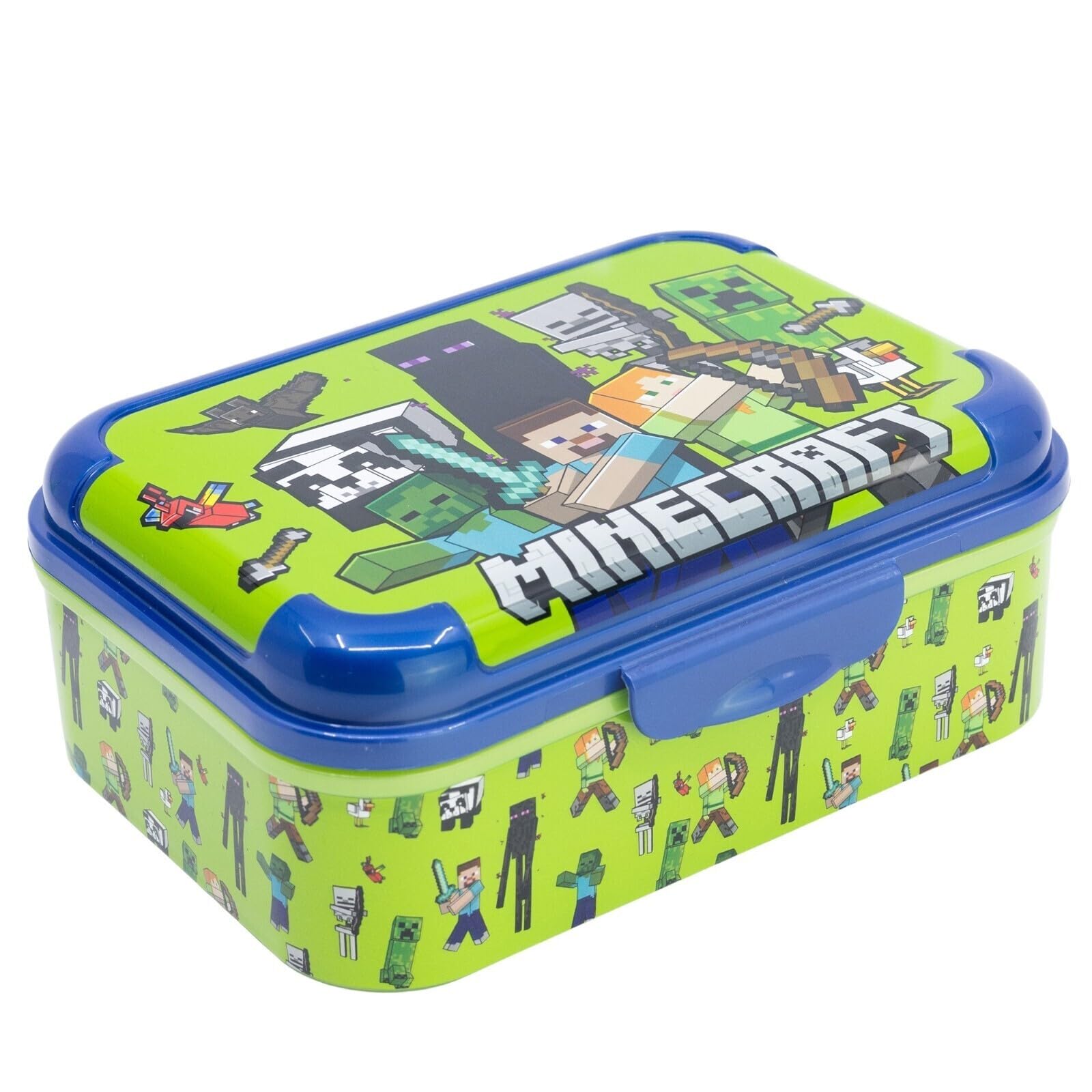 Aymax Minecraft Kinder Lunch Set 2-teilig, Brotdose mit Aluminium-Trinkflasche 400 ml, Steve & Creeper, Pausenbox für Schule, Kindergarten & Ausflug