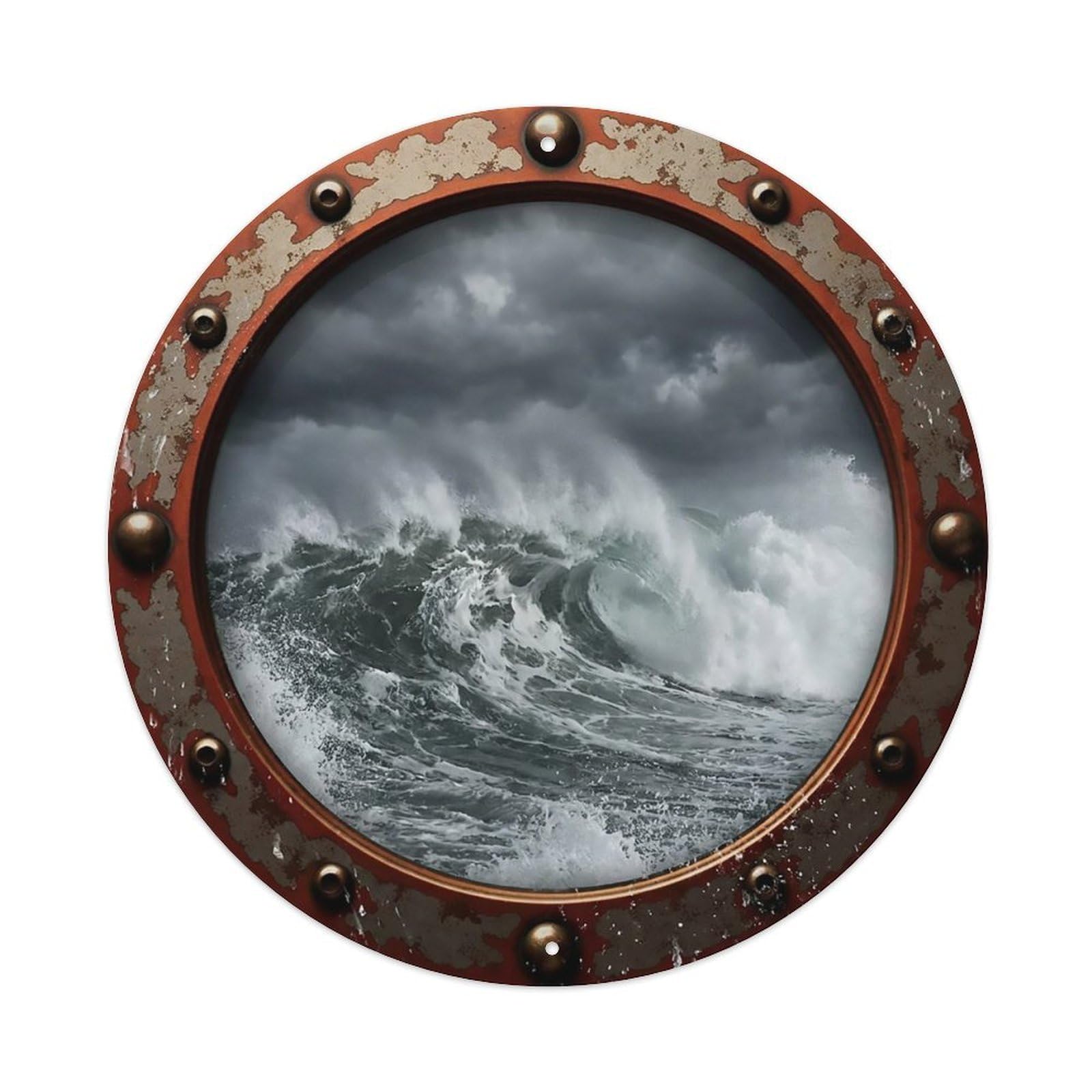 Vintage Porthole Giant Wave Crash View Metal Tin Sign