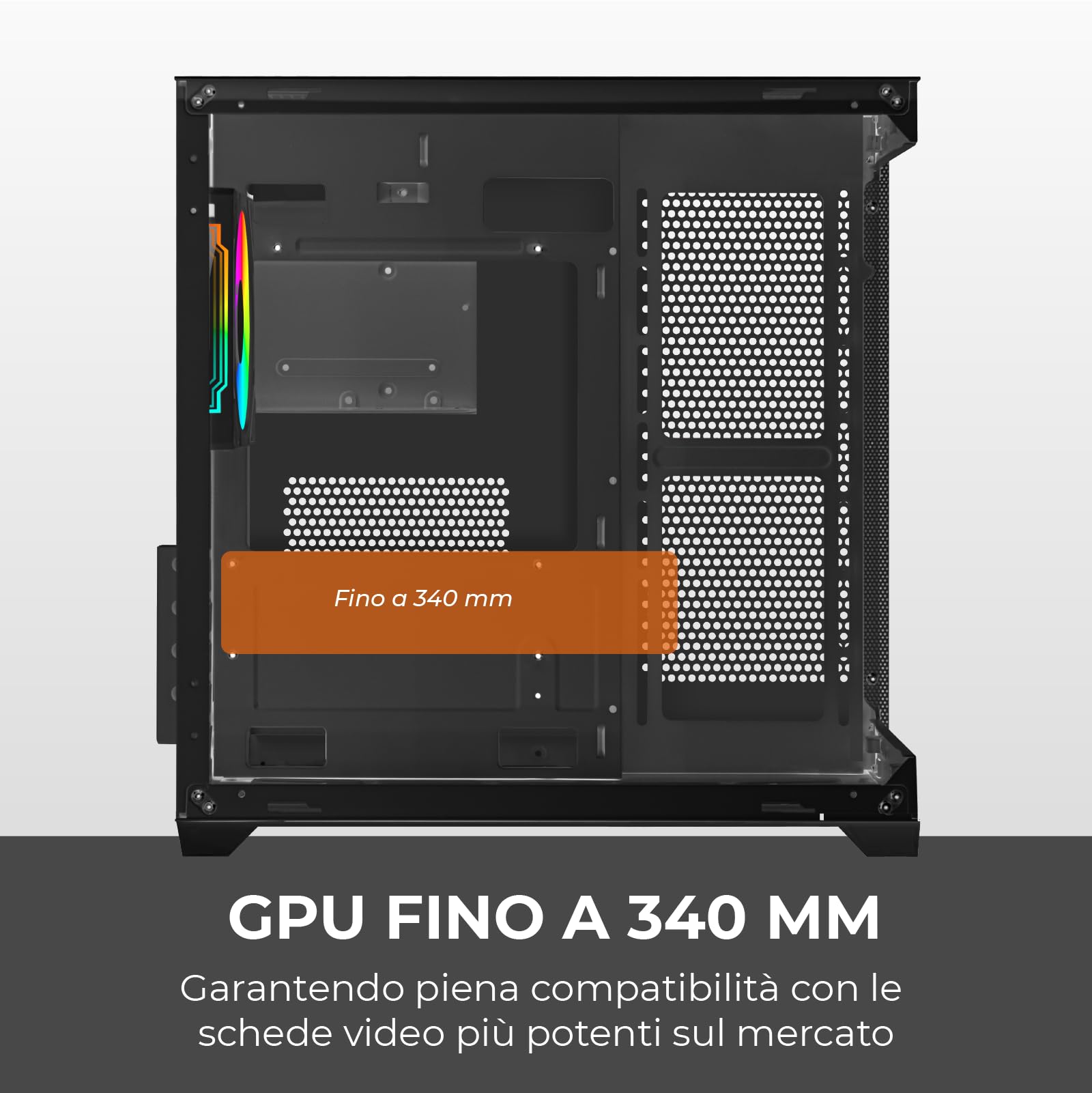 Noua Vision ZK100 Case PC Micro ATX Mini Tower Gaming | Pannelli Vetro Temperato Frontale e Laterale | Ventola ARGB Preinstallata | Struttura Dual Chamber | USB 3.0 | Filtro Anti-Polvere | Nero