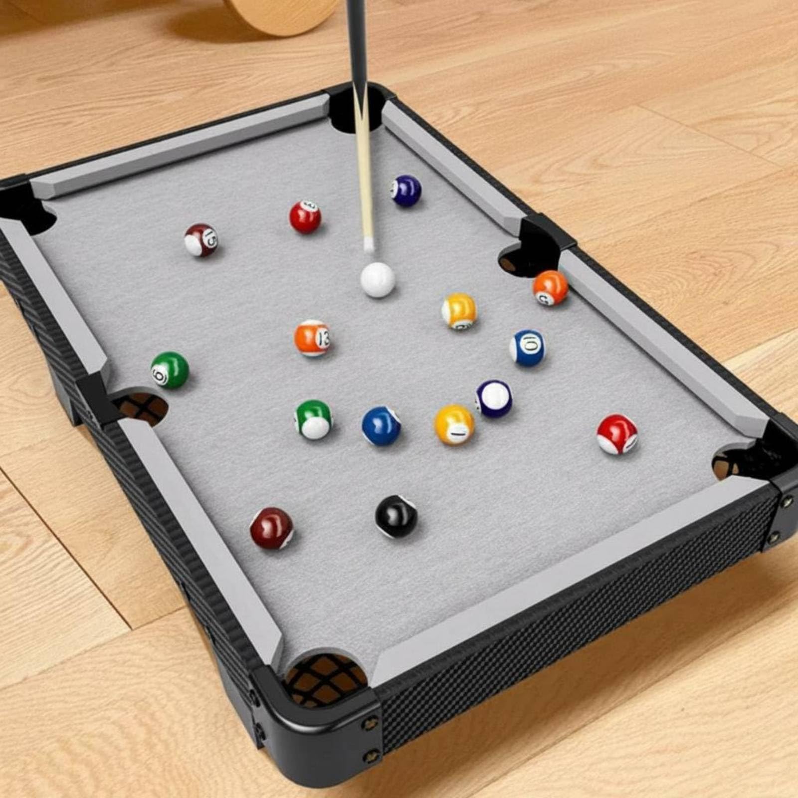 Compact Mini Tabletop Billiard Table Felt Play Surface Tabletop Pool Table Rounded Pockets Toy Sport Textured Exterior, Black-image-41