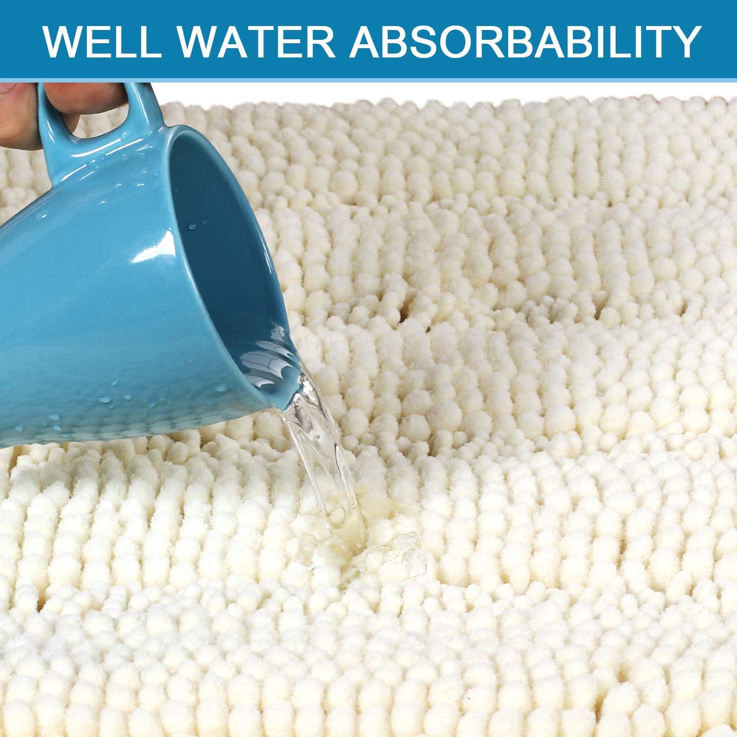 Tapis de bain antidérapant en chenille doux à poils longs pour chambre à coucher et salle de bain Crème 150 x 50 cm