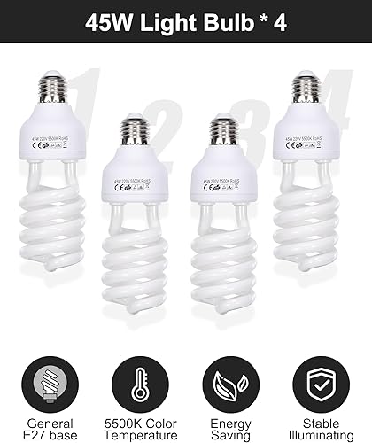 Miniatura 4 de Andoer Kit de luz para fotografía de estudio, juego de iluminación Softbox que incluye bombillas LED de 45 W, caja de luz de 19.7 x 27.6 in,