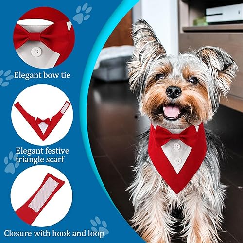 Miniatura 10 de DOGTACT Bandana de boda para perro, collar formal de esmoquin ajustable para perro con lazo, ropa de boda para perros pequeños, medianos y grandes,