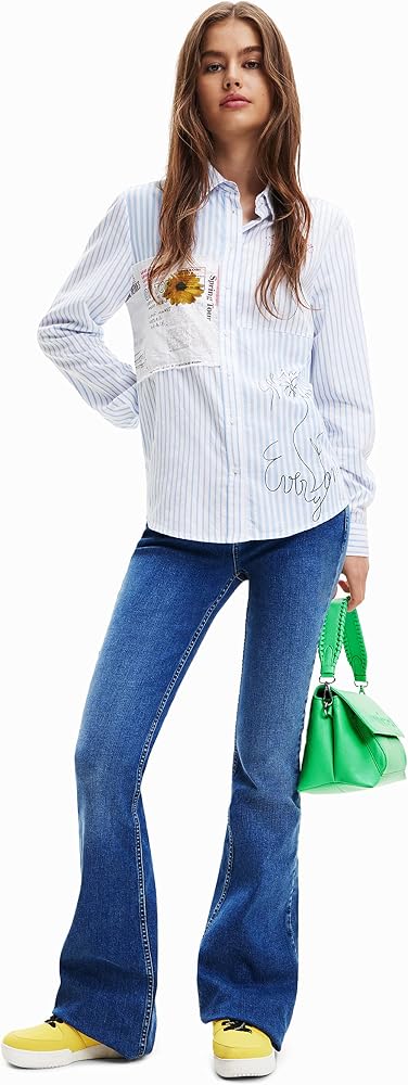 Desigual Damen Bluse Langarm – Woman Woven Shirt, Lässig-lockeres Design, Aus Baumwolle, Für Office & Freizeit