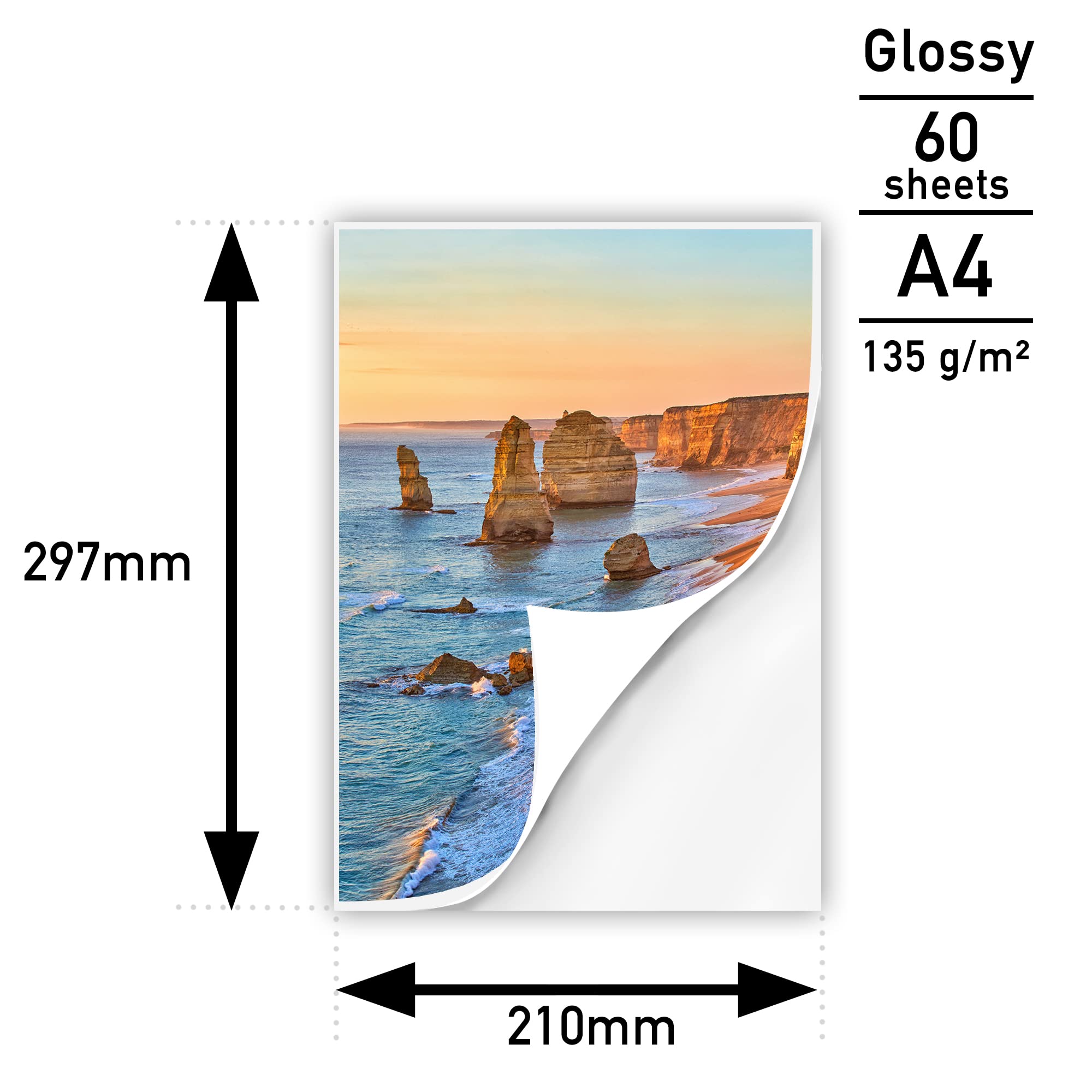 Carta Adesiva Lucida A4 60 Fogli 135g Carta Fotografica Stampabile per Stampanti A Getto d'inchiostro 210 x 297 mm