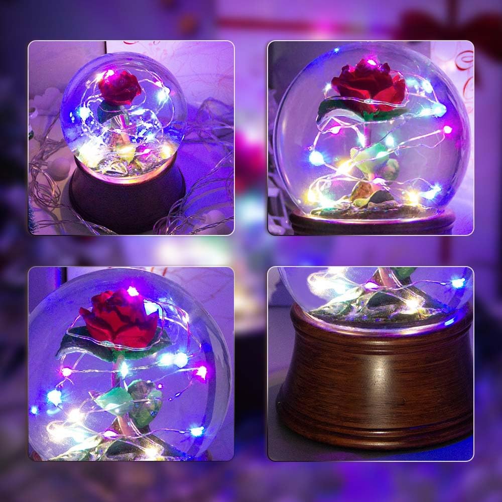 Rose Snow Globe - 4 Inch / 10cm Musical Water Glass Ball with