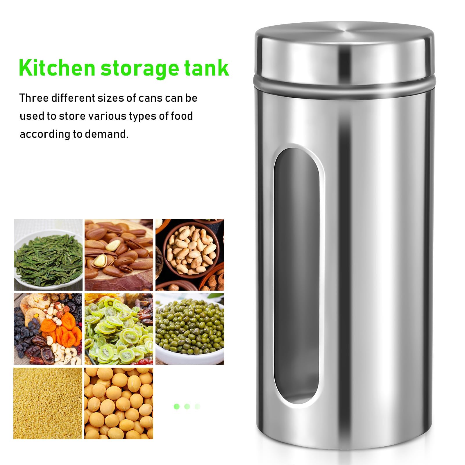 POPETPOP Recipientes para alimentos de cocina 3 unidades de acero inoxidable con tapa sellada para conservar frescura en tiendas