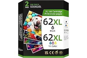 Printer Ink 62 Compatible for HP 62XL Ink Cartridge Black and Color...