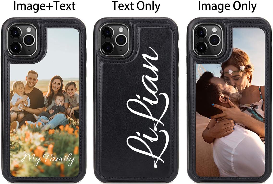 Custom Photo Wallet Case for iPhone 11 Pro,Customized Name PU Leather Cover with Credit Card Holder,Personalized iPhone 11 Pro Shockproof Interior Protective Cases,Uartify Black Flip iPhone Cases