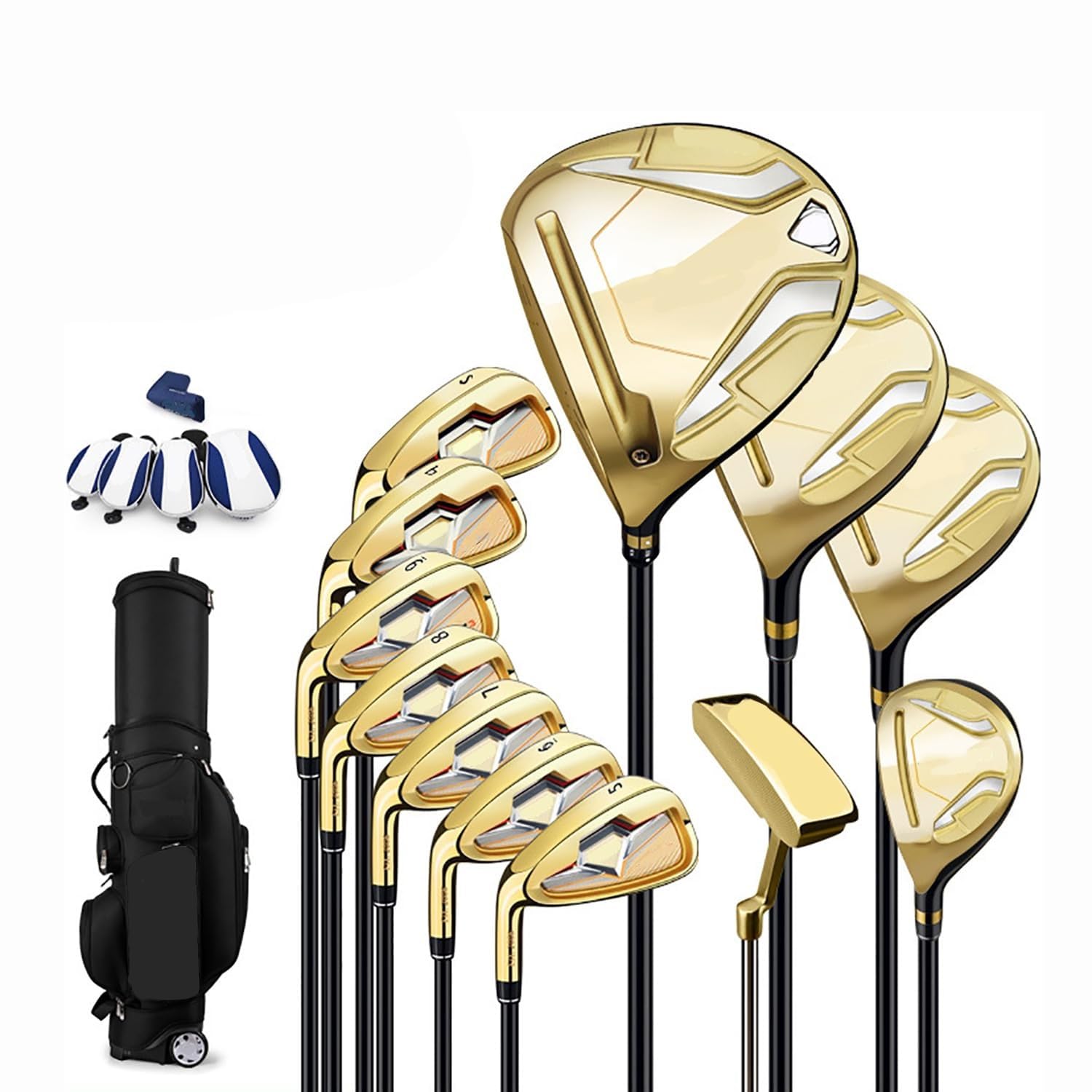 Juego De 12 Palos De Golf Dorados, Unisex, Completos For Zurdos, con Bolsa De Soporte Y Varilla De Carbono, For Entrenamiento En El Campo De Golf.(R Grade Shaft)