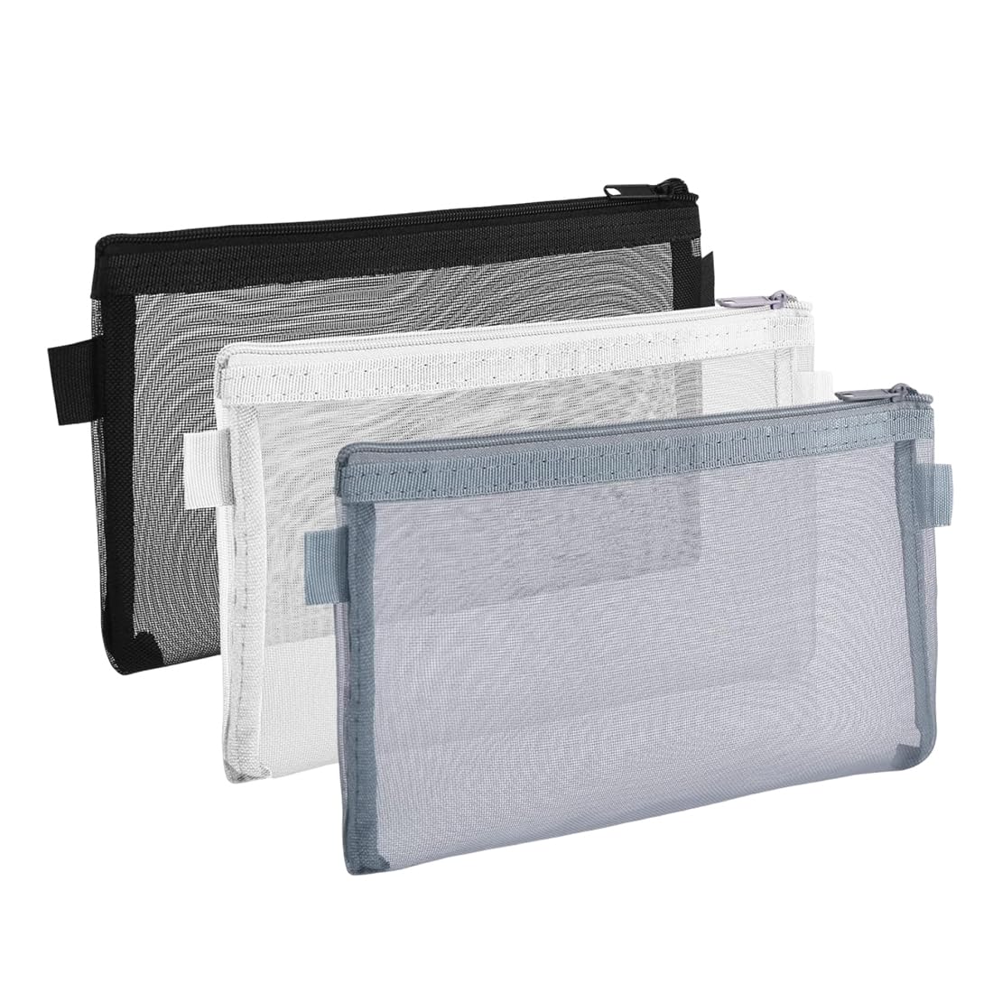 2 Astucci Trasparenti In Rete Di Nylon, Grande Capacità, Con Cerniera Metallica, Per Scuola, Ufficio E Viaggio, Nero E Bianco, 12.5 X 20.5 Cm