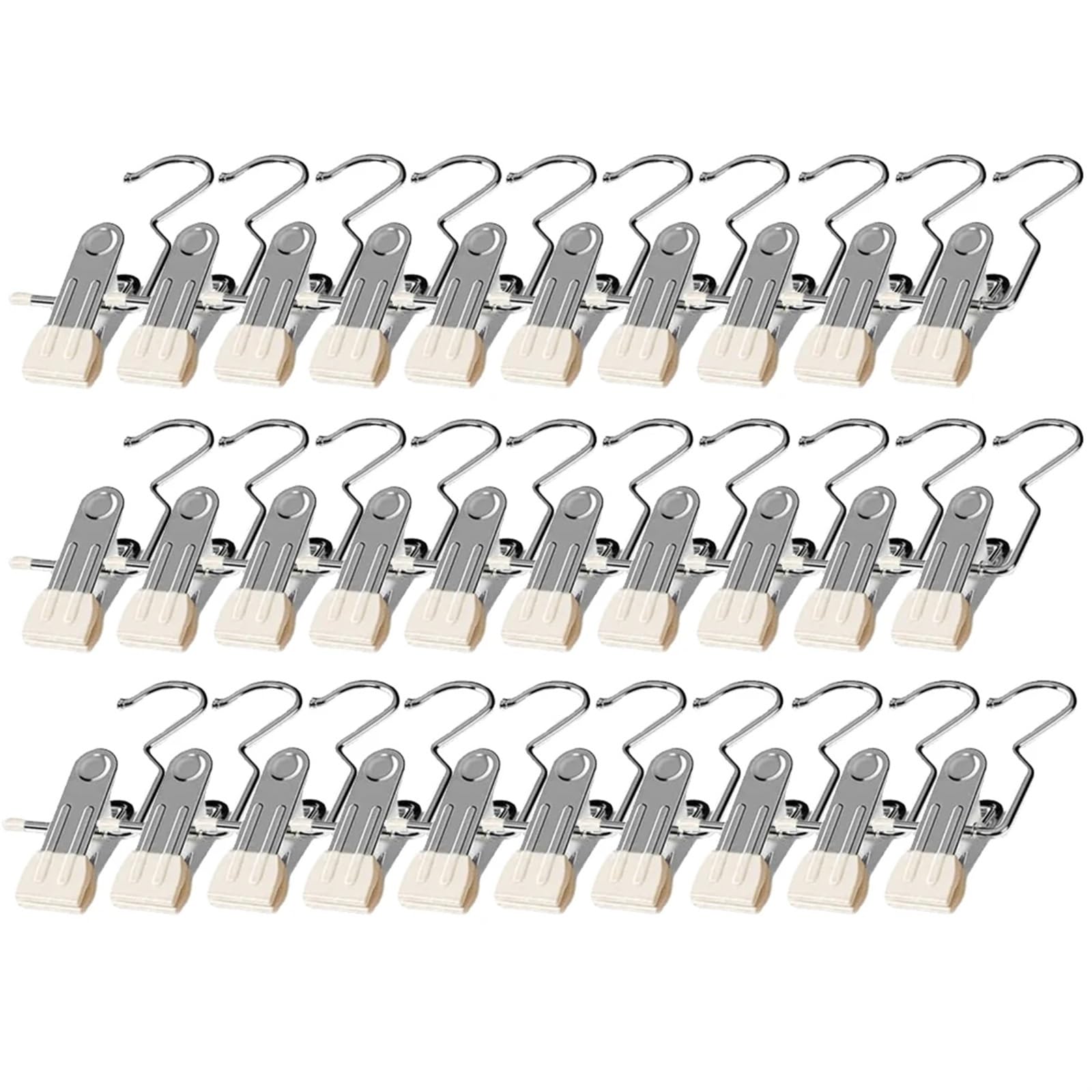 Klamerki do bielizny na sznurku do prania Klamerki do bielizny ze stali nierdzewnej z haczykami do wieszania ubrań(White,30pcs)