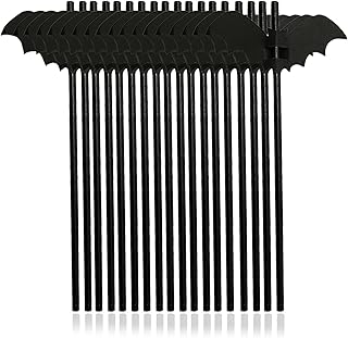 AKH® Halloween Paper Straws | Pack of 16 Straws | Halloween Party Black Bat Paper Straws | Biodegradable Drinking Straws | Halloween Tableware Table Decoration for Halloween Party Decorations