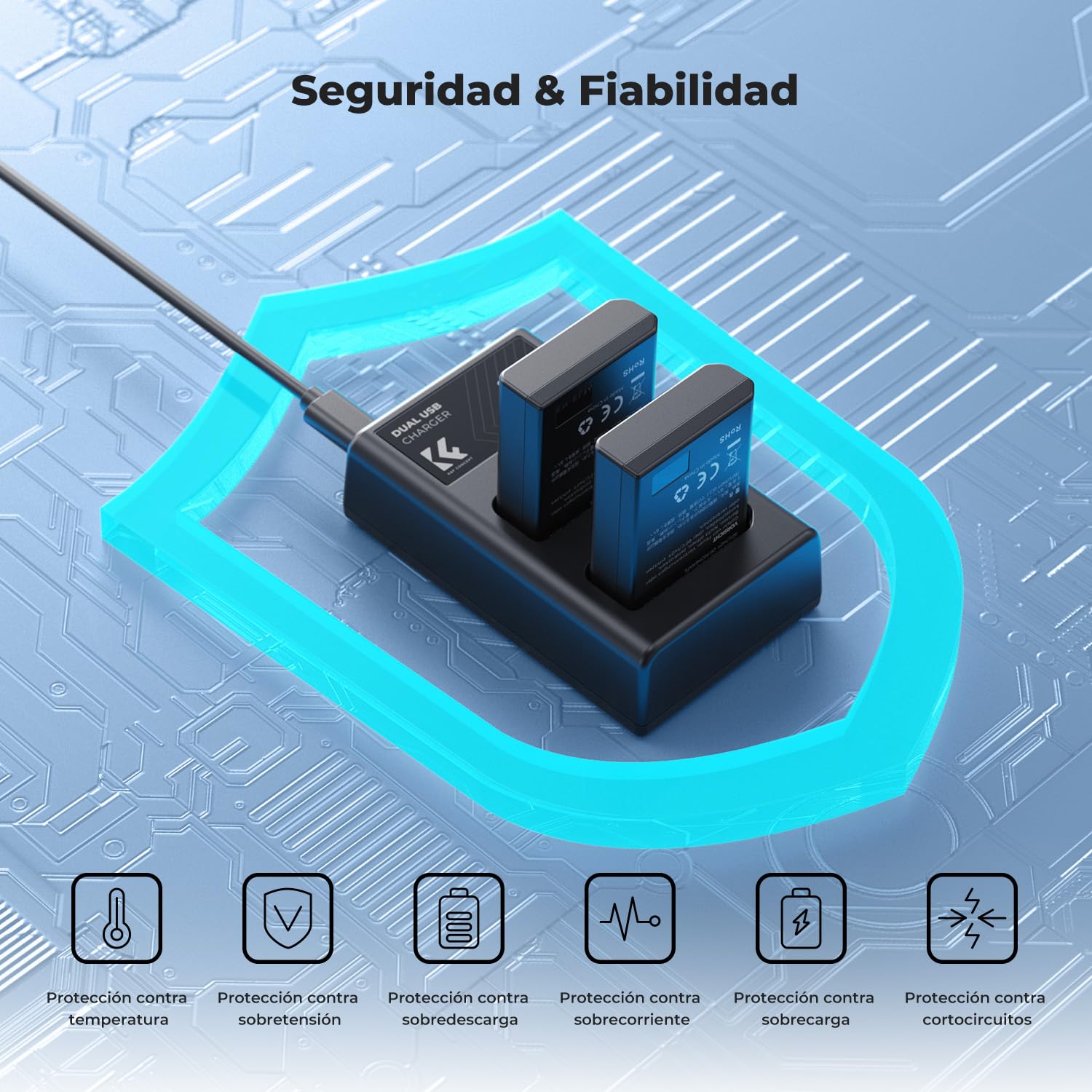 K&F CONCEPT EN-EL14 2 Pack Batería y Cargador de Cámara 1050mAh Compatible con Nikon D3500 D5600 D3200 D3300 D3400 D5500 Coolpix P7800 P7700 P7200 P7100 P7000