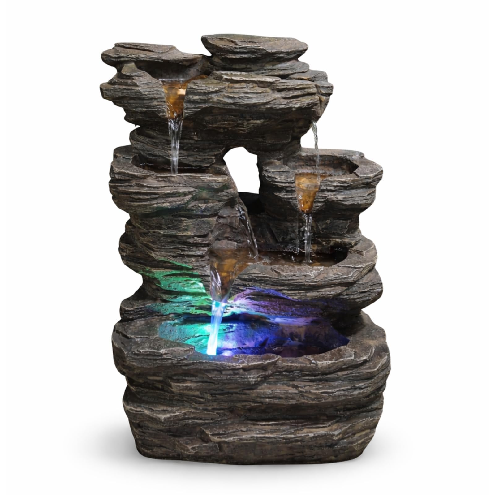 Zen’Light - Fontaine d’Intérieur Nature Pietra - Décor Zen Naturel en Résine Imitation Roche, Idéal Méditation & Détente - Cascade & Éclairage LED à Variation de Couleur - Objet Porte-Bonheur - H35cm