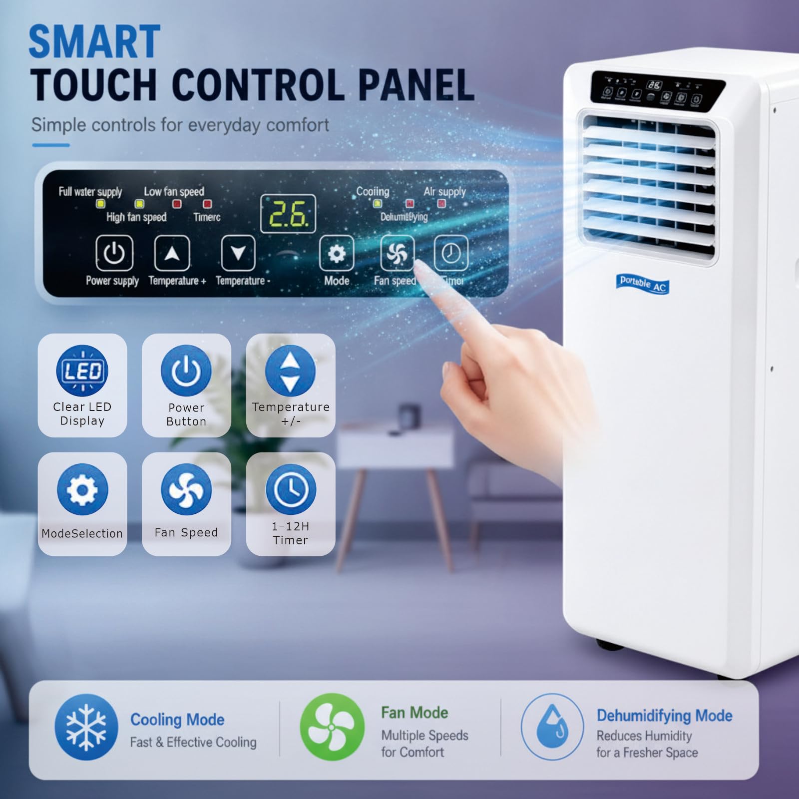 Aire Acondicionado Portátil # Climatizador portátil silencioso con refrigeración, deshumidificador y Ventilador, Control Remoto, 12 H Ruedas, Kit de Ventana, para Dormitorio, 9000BTU