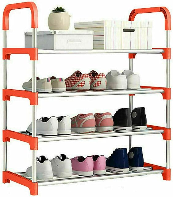 Vision4ever Orange Metal Shoe Rack Storage Organiser Stand Shelf Portable Cabinet Holder ( 4 Tier )