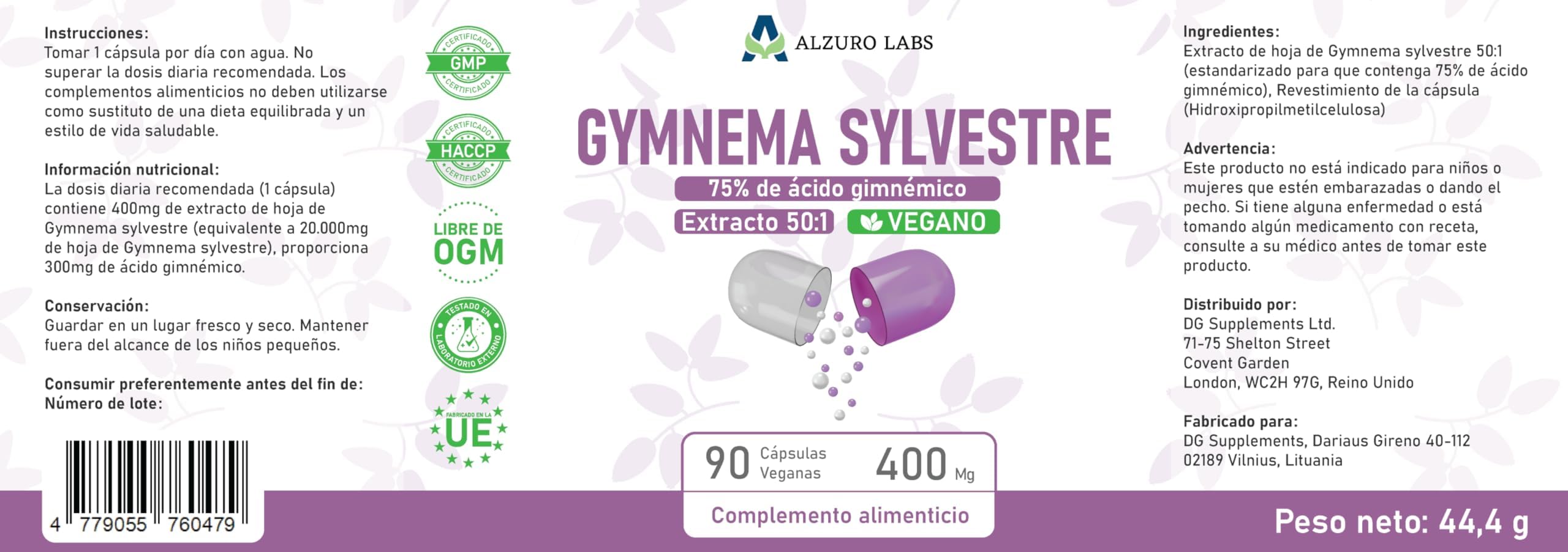 Gymnema Sylvestre | 20,000mg | Estratto 50:1 (400mg) (75% Acido Gymnemico) | 90 Capsule Vegane | GMP & Testato da Laboratorio Indipendente
