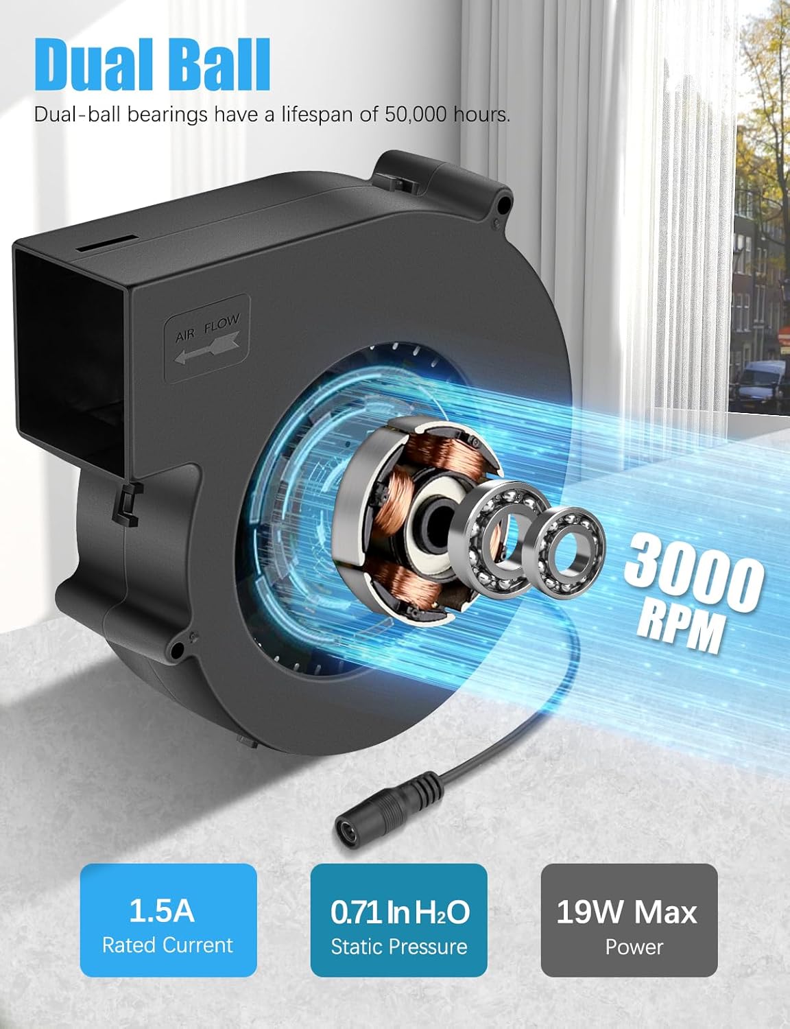 Wathai 140mm x 40mm Small Blower Fan 110V 120V 220V 240V Dual Ball Brushless Cooling Squirrel Cage Fan with AC Plug Speed Control for DIY Inflatable or Exhaust Cooling