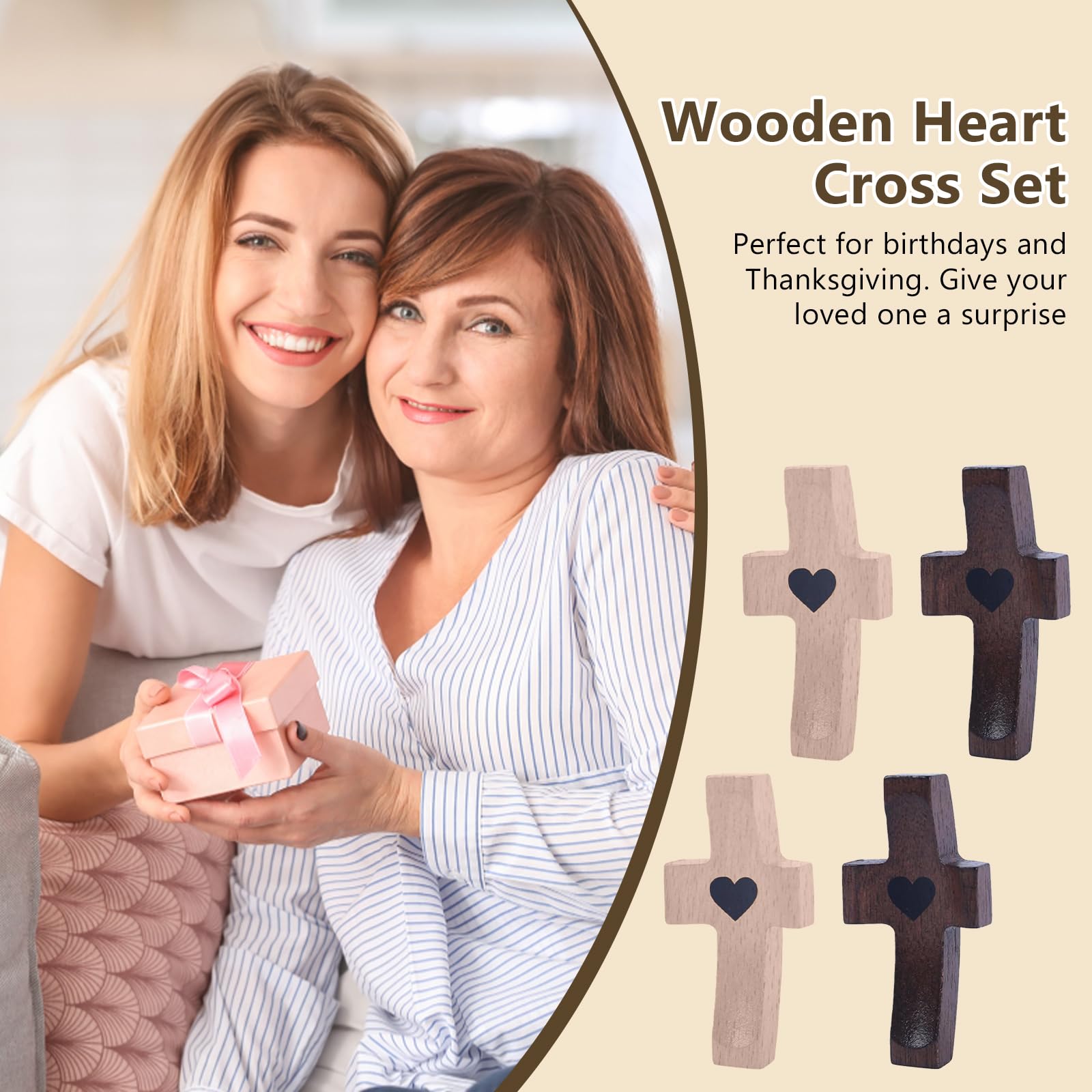 pclapora 4 Piezas Crucifijo de Nogal, Colgantes Cruz de Madera, Cruz de Madera Hecha a Mano, Pulgar Sosteniendo Crucifijo, para Aliviar el Estrés y Oración para Niños, Adultos