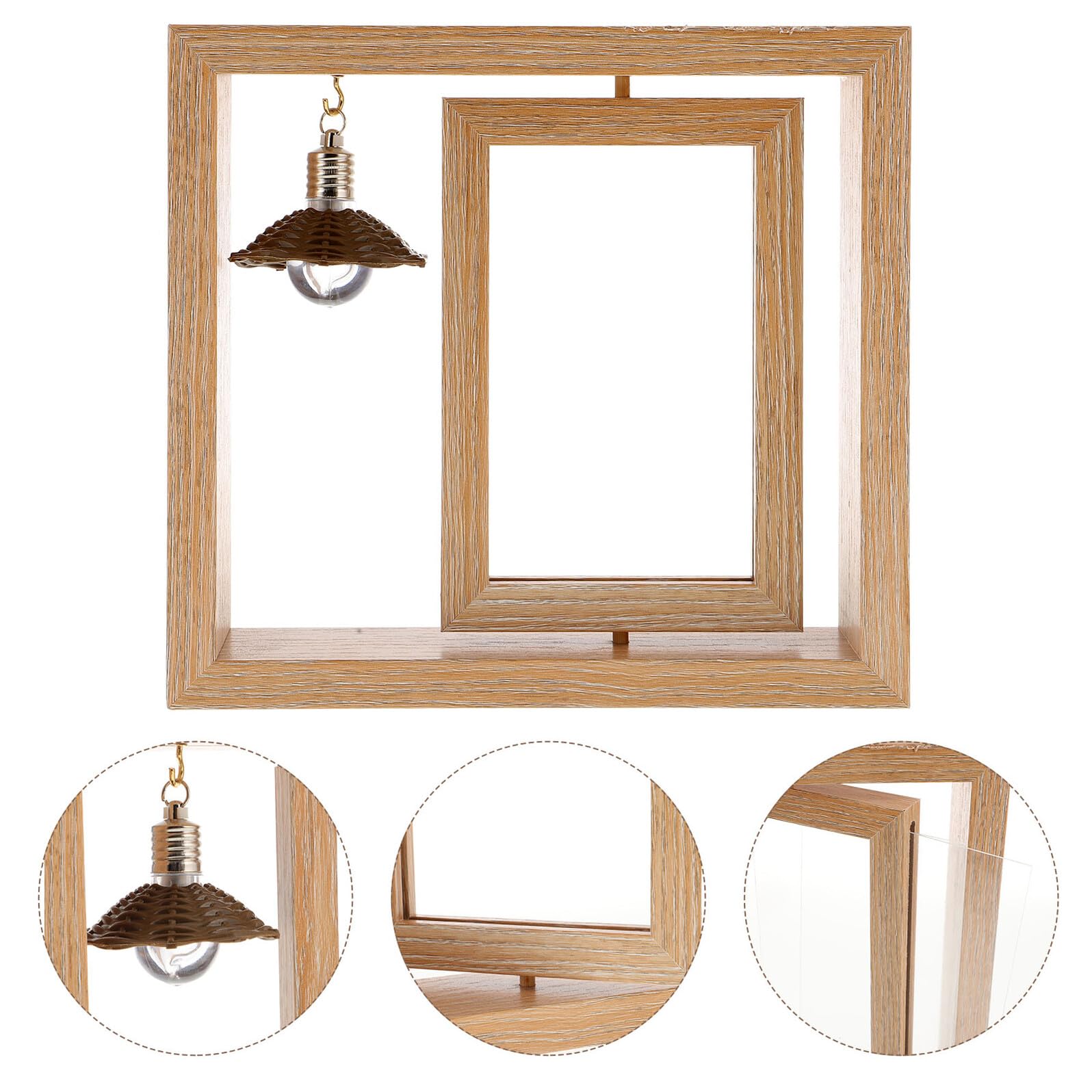 VANZACK Marco de Fotos Giratorio de Doble Cara de Madera 15x15 Cm Luz LED para Escritorio, Adorno Decorativo Creativo para Hogar y Oficina, Marco Soporte para Fotos 6 Pulgadas