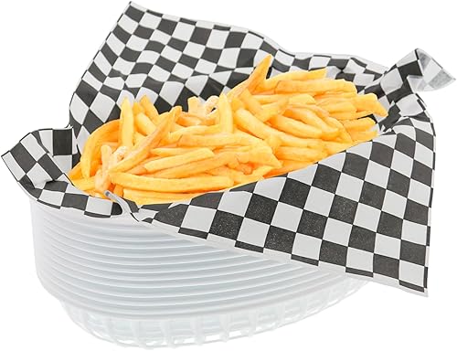 FEOOWV Combo de cesta de comida rápida de estilo retro (12 unidades) y forro a cuadros (100 unidades). La cesta de comida rápida es apta para