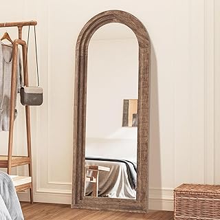 CASSILANDO 65x24 Inch Arched Wood Frame Mirror - Distressed Finish for Wall/Floor, Living Room, Bedroom, Entryway (Coffee)