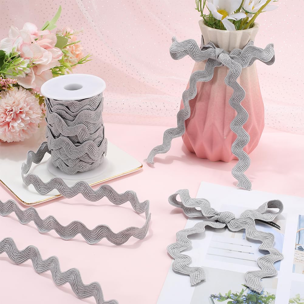 GORGECRAFT 12.5 Yards Rick Rack Trim for Sewing 13mm Ric Rac Polyester Rickrack Zig Zag Lace Wave Ribbon Light Grey Wave Bending Fringe Lace Trim S Shaped Woven Braided Fabric for DIY Crafts - Image 3